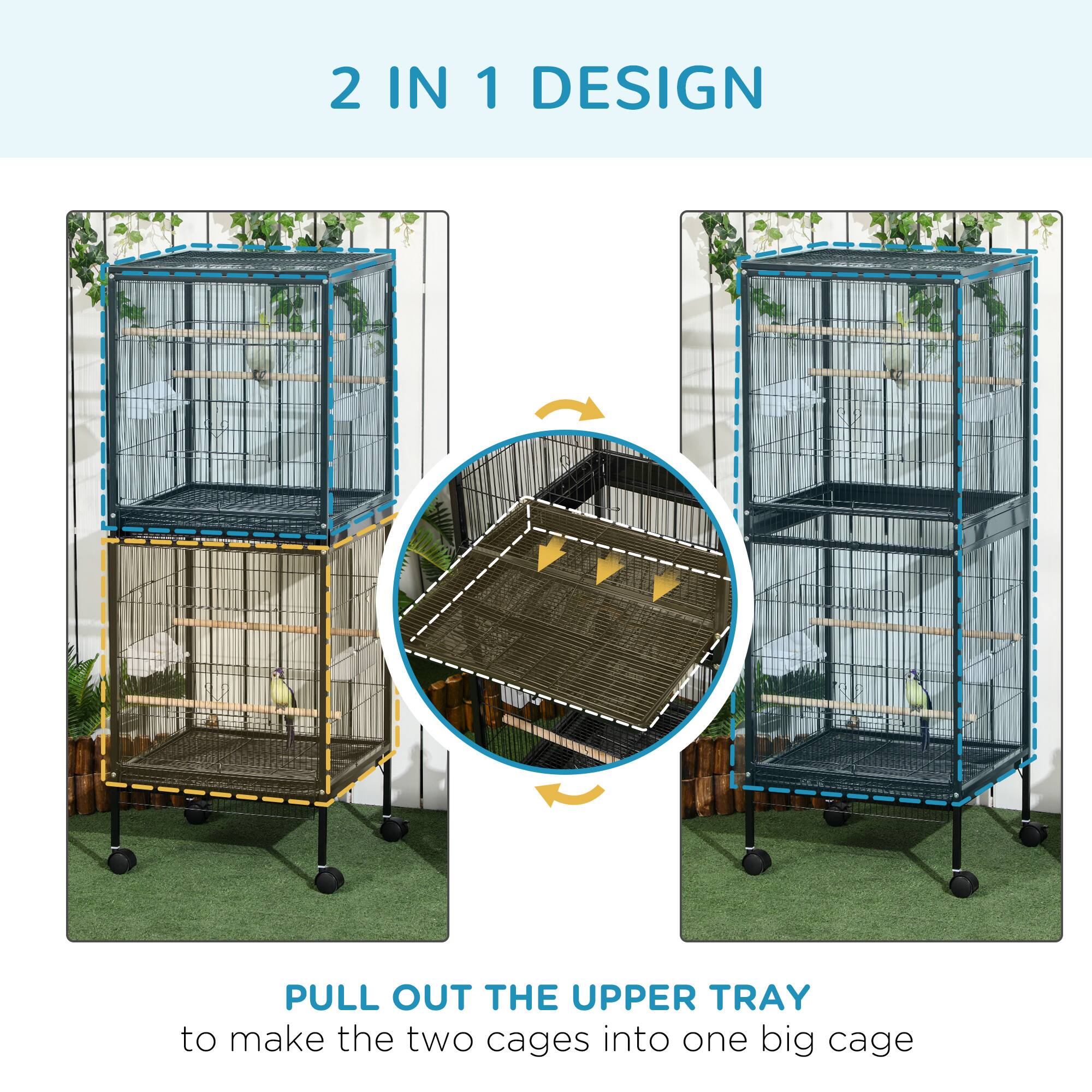 2 IN 1 DESIGN

PULL OUT THE UPPER TRAY to make the two cages into one big cage