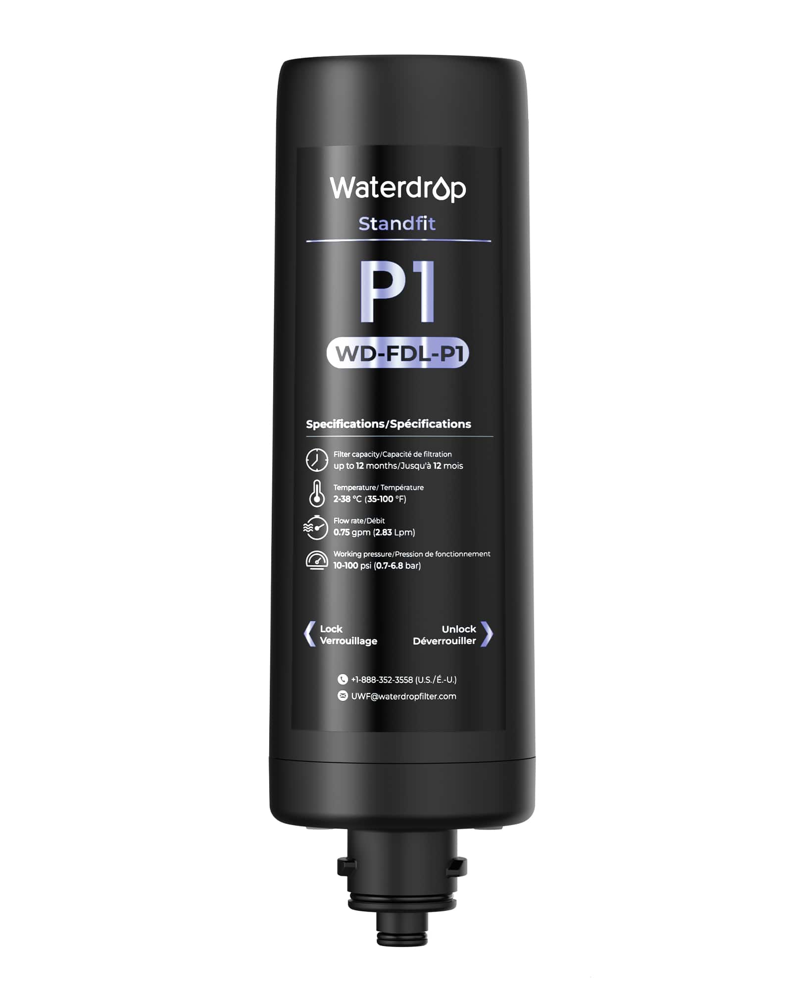 FDL-P1 Replacement Water Filter, Replacement for Waterdrop DLG-P Under Sink Water Filter - Black