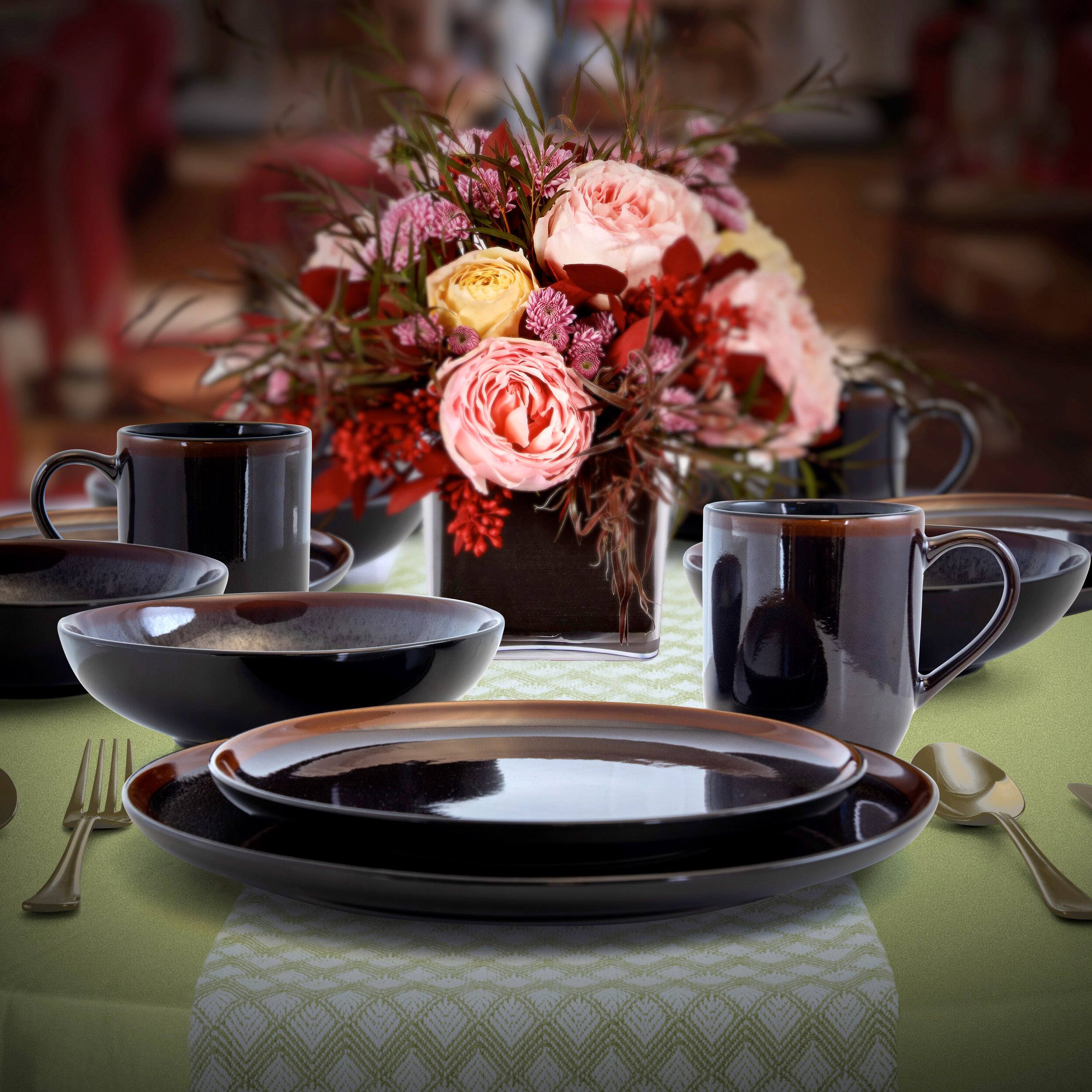 Alt View 5. Elama - Elama Midnight Beach 16 Piece Dinnerware Set in Metallic Black - Black.