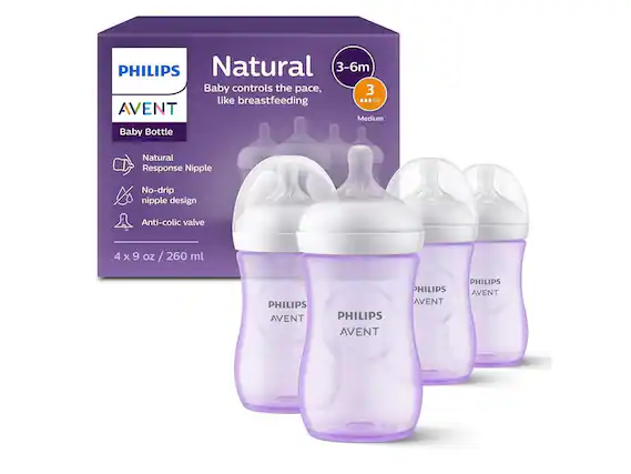 PHILIPS AVENT Natural 3-6m Baby Bottle
Natural Response Nipple
No-drip nipple design
Anti-colic valve
4 x 9 oz / 260 ml
Baby controls the pace, like breastfeeding