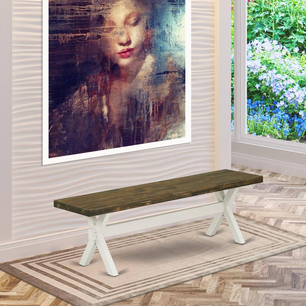 Angle. East West Furniture - Mid Century Modern Dining Bench with Solid Wood Seat - Brown.
