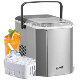VEVOR - Countertop Ice Maker,9 Cubes Ready in 6 Mins, 26lbs in 24Hrs, Self-Cleaning Portable Ice Maker with Ice Scoop and Basket - Silver