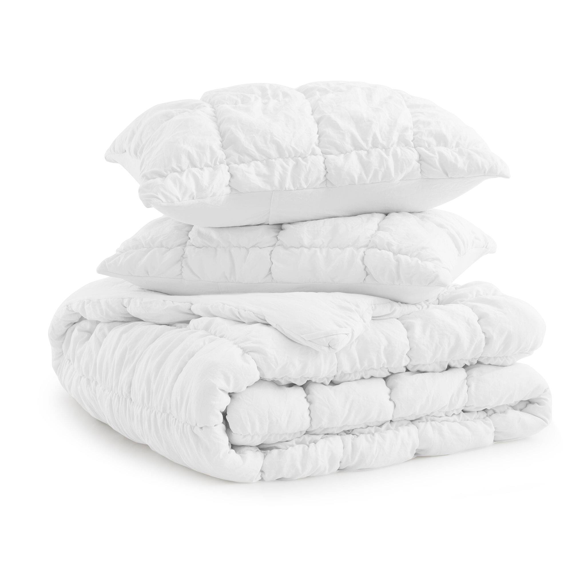 Alt View 2. Peace Nest - Peace Nest Modern All Season Puff Comforter Set with Pillowcases, White, Full/Queen - White.