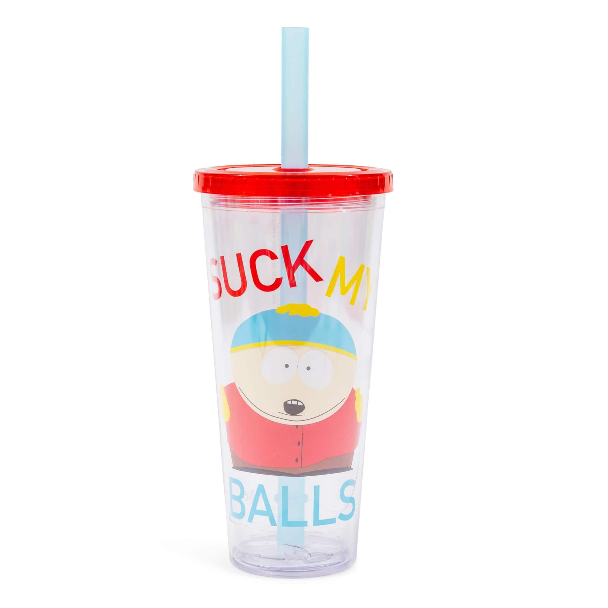 Silver Buffalo - South Park Cartman "Suck My Balls" 24-Ounce Carnival Cup With Lid and Straw - Clear