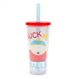 Silver Buffalo - South Park Cartman "Suck My Balls" 24-Ounce Carnival Cup With Lid and Straw - Clear