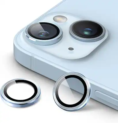 Front. Entronix - Entronix Luxury Metal Camera Lens Protector for iPhone 13 and 13 Mini - Blue.