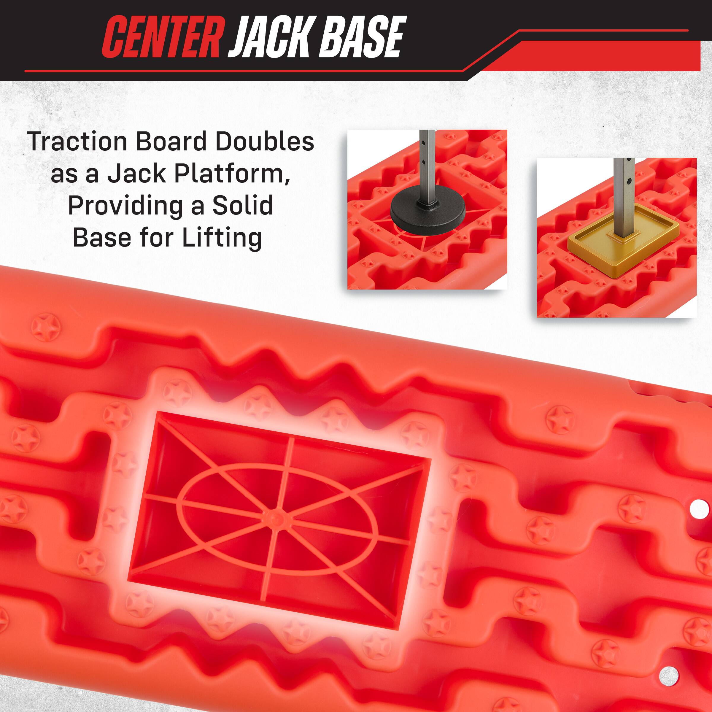 CENTER JACK BASE

Traction Board Doubles as a Jack Platform, Providing a Solid Base for Lifting