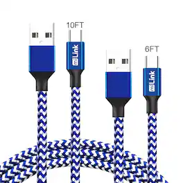 miLink - 2-Pack 8-pin to USB-A Changing and Syncing Cable (blue-white)