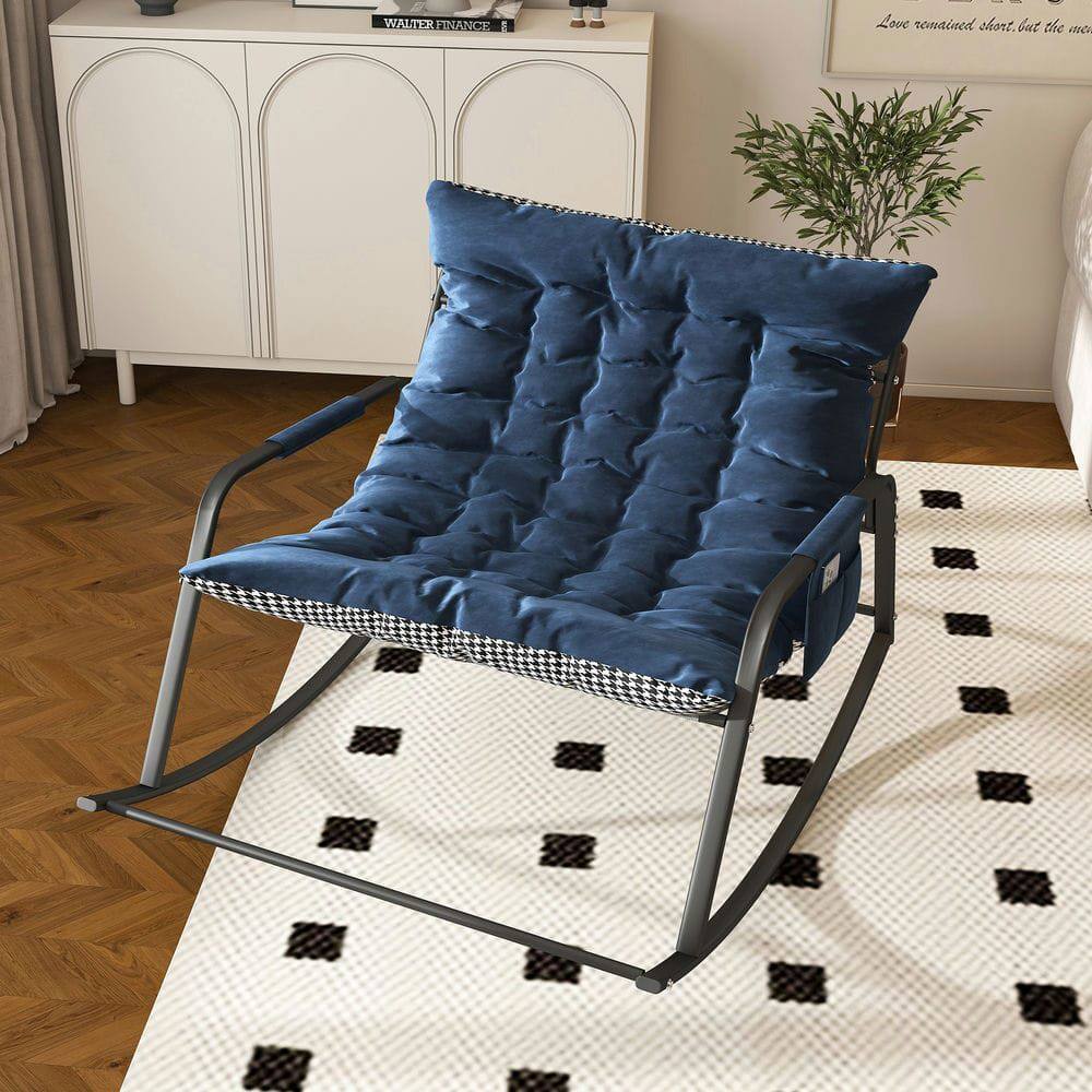 Alt View 10. Kadyn - Rocking Chair with Storage, Cushions and Armrests, Breathable Ergonomic Lounge Chair for Bedroom, Living Room, Blue - Blue.