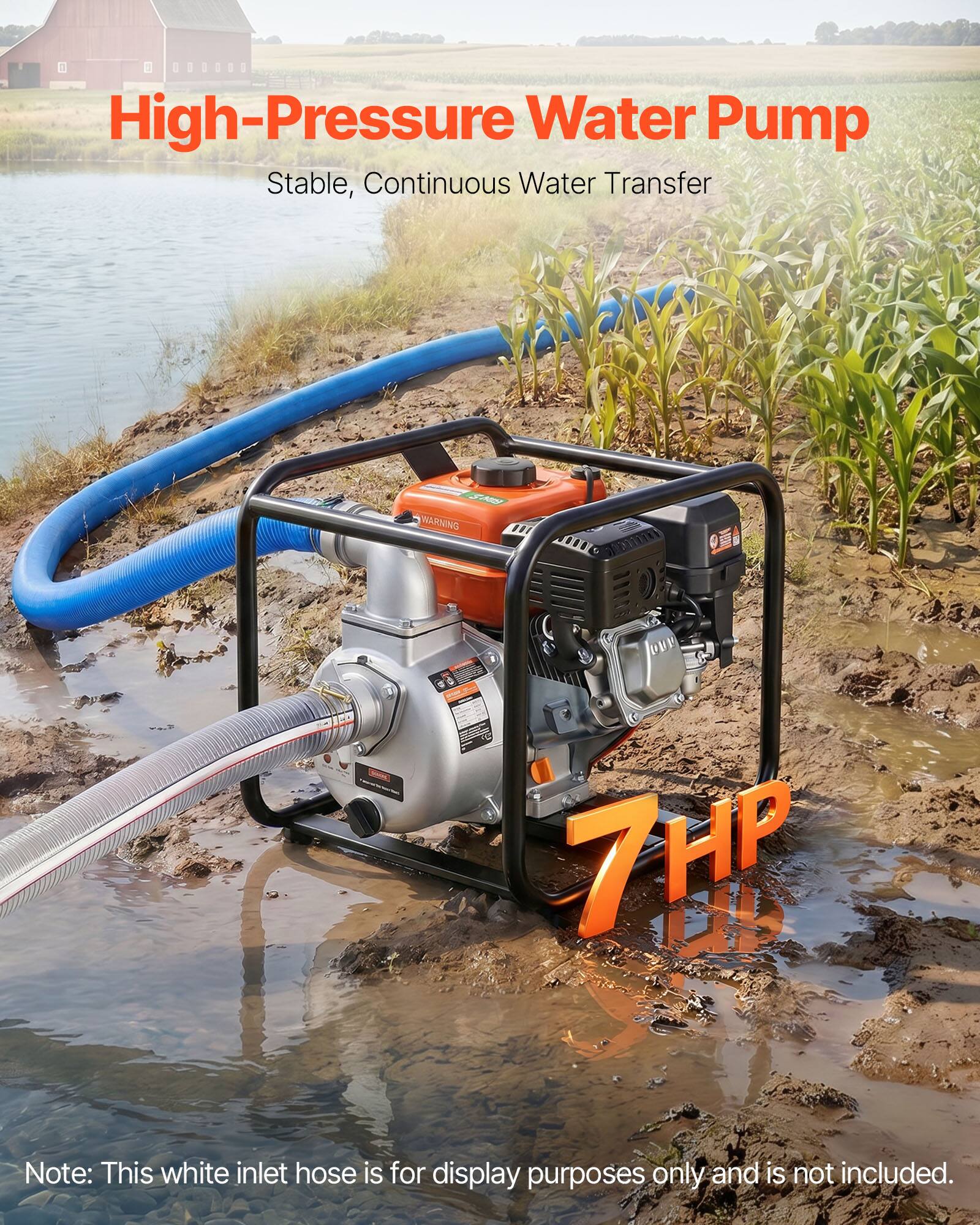 High-Pressure Water Pump  
Stable, Continuous Water Transfer  

WARNING  

7HP  

Note: This white inlet hose is for display purposes only and is not included.