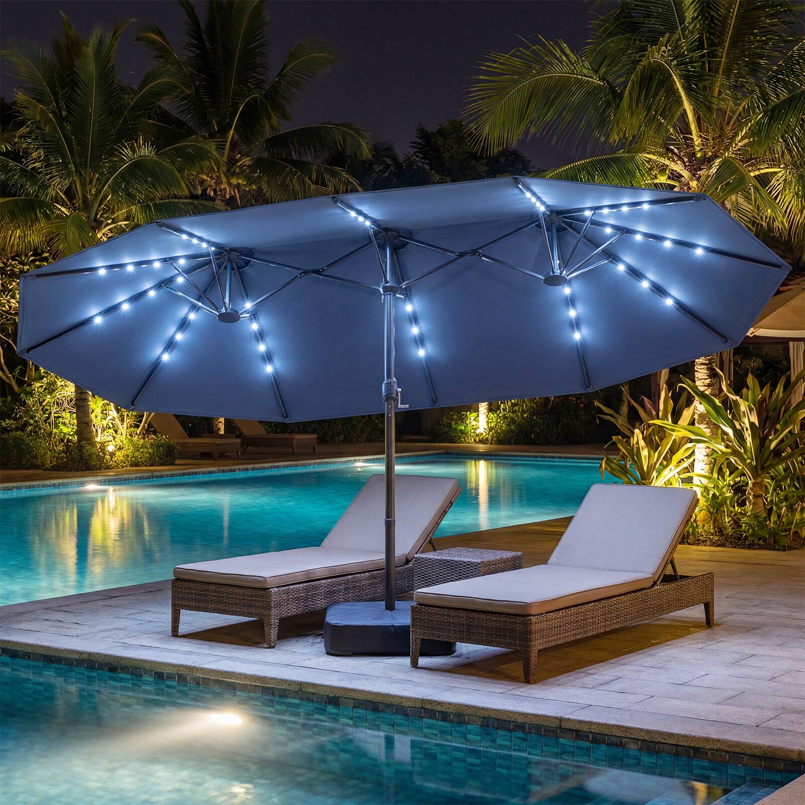 Alt View 1. Gymax - Gymax 15 FT Double-Sided Patio Umbrella w/48 Solar LED Lights Base Included for Pool Gray - Grey.