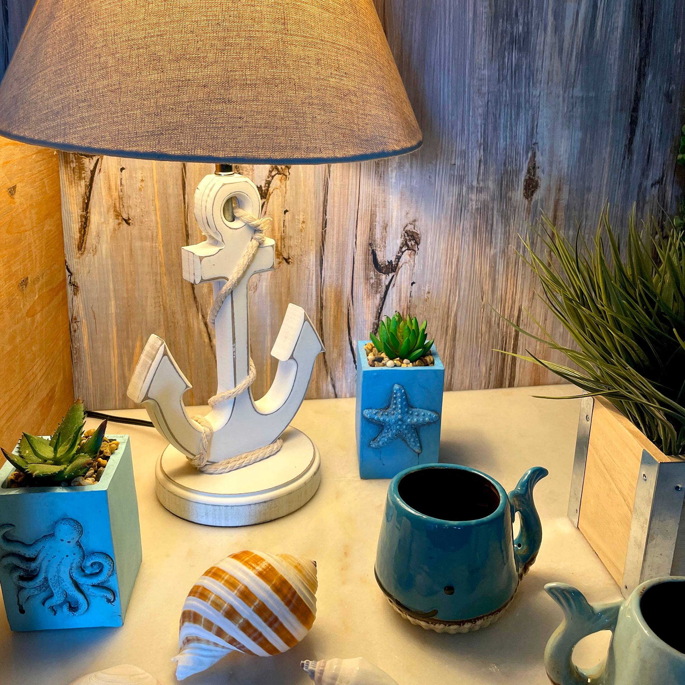 Alt View 4. Things2Die4 - Coastal White Anchor Table Lamp 19" Nautical Beach Decor with Shade - White.