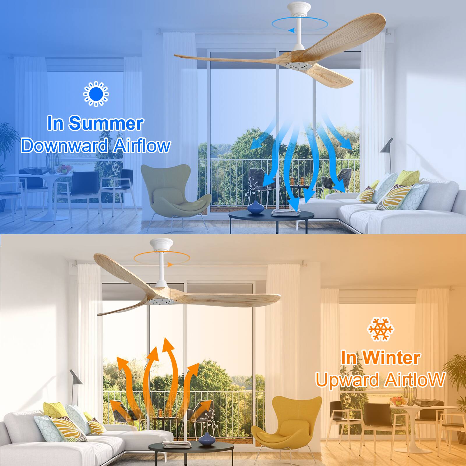 In Summer  
Downward Airflow  

In Winter  
Upward Airflow