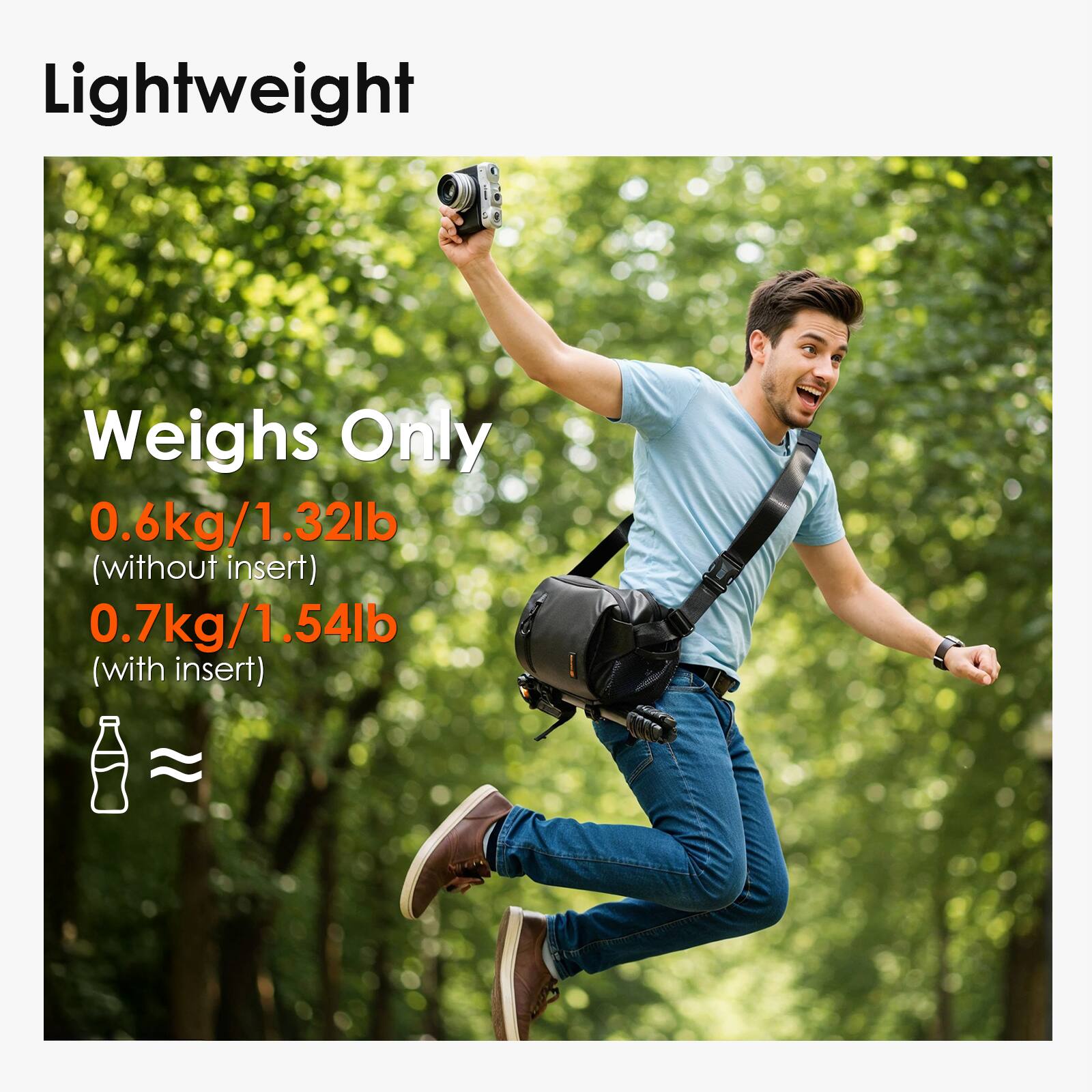 Lightweight

Weighs Only

0.6kg/1.32lb (without insert)

0.7kg/1.54lb (with insert)