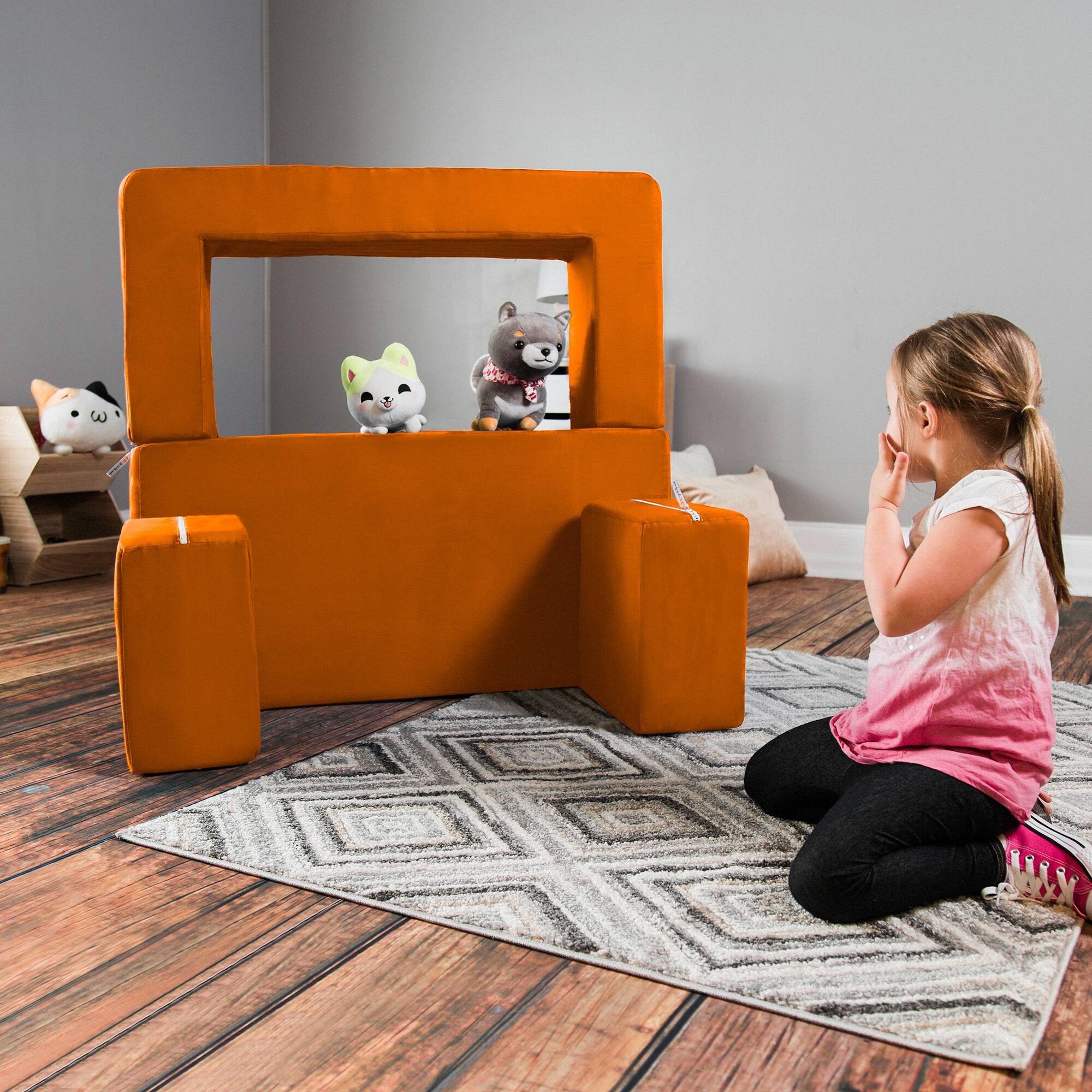 Alt View 5. Jaxx - Jaxx Zipline Kids Modular Loveseat & Ottomans/Fold Out Lounger, Mandarin - Mandarin.