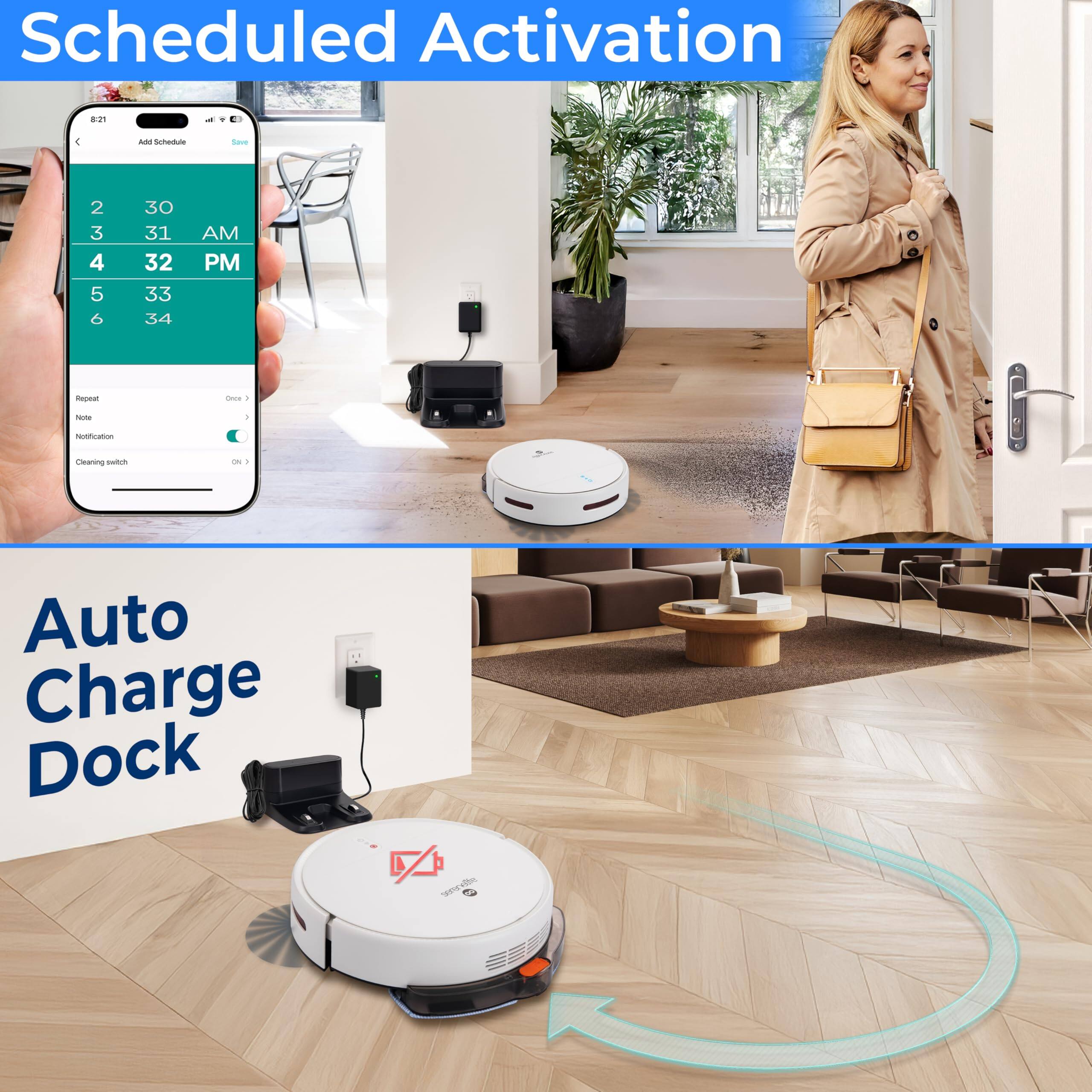 Scheduled Activation

Add Schedule

2 30 AM  
3 31  
4 32 PM  
5 33  
6 34

Repeat  
Once

Notification  
On

Cleaning switch  
On

Auto Charge Dock