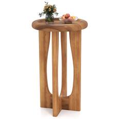 Front. Gymax - Gymax 14'' Round Mahogany Accent Table Farmhouse End Table w/ Round Tray Top - Yellow.