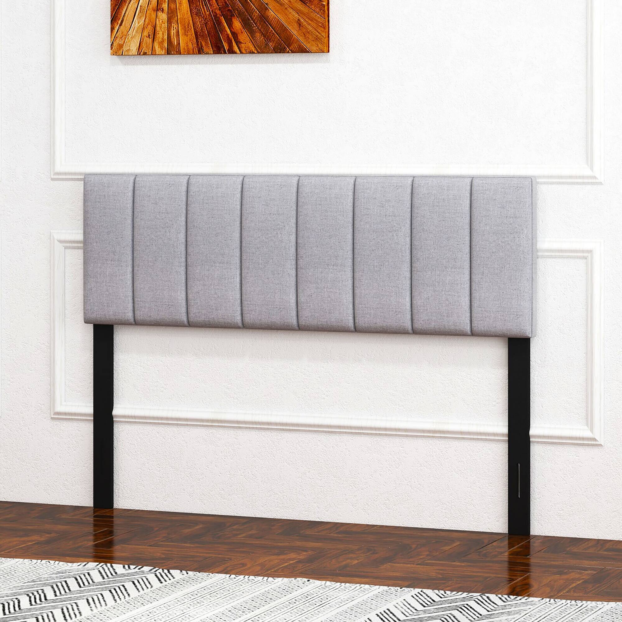 Alt View 3. Gymax - Gymax Linen Upholstered Headboard Vertical Channel Tufted Wood Leg for Full/Queen Gray - Gray.