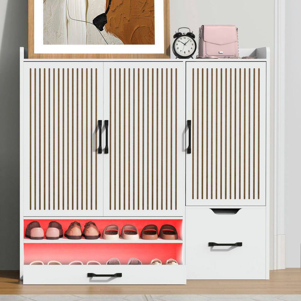 Alt View 9. Kadyn - Multi-Functional Shoe Cabinet with Stool and Adjustable Shelves - White - White.