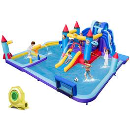 Costway - Rocket Theme Inflatable Water Slide Park with 2 Slides Splash Pool & 950W Blower - Multicolor