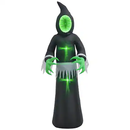 Front. Homcom - 8ft Inflatable Halloween Decoration Mirror Face Ghost, Blow Up Outdoor LED Yard Display, Waterproof - black.