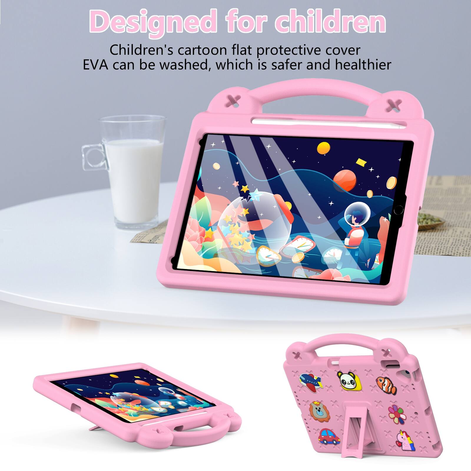 Designed for children  
Children's cartoon flat protective cover EVA can be washed, which is safer and healthier