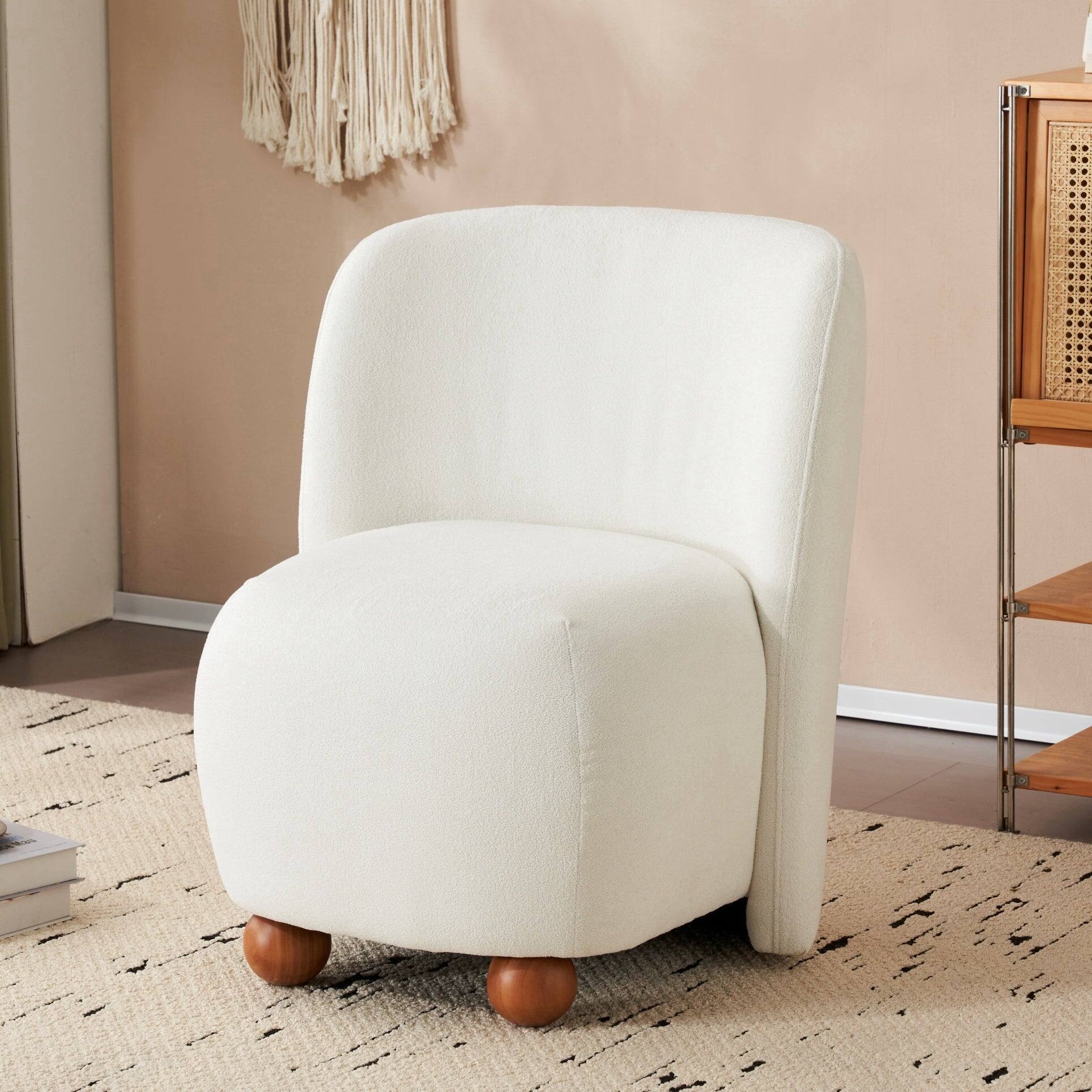 Alt View 1. Boyel Living - White Modern Low Back Upholstered Armless Living Room Chairs with Round Pine Wood Feet for Small Living Spaces - White.