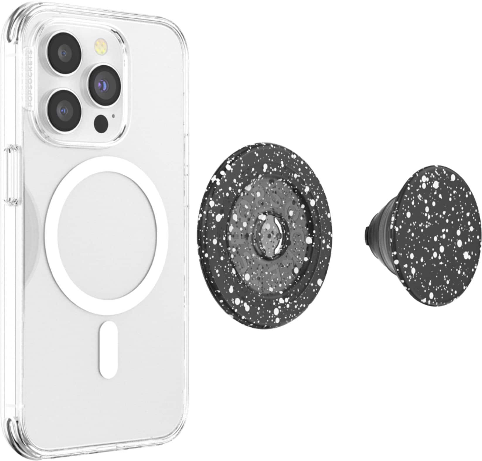 Back. PopSockets - MagSafe PopGrip Universal Magnetic Grip & Stand with Adapter Ring for Cell Phones - Alum Black Speckle.