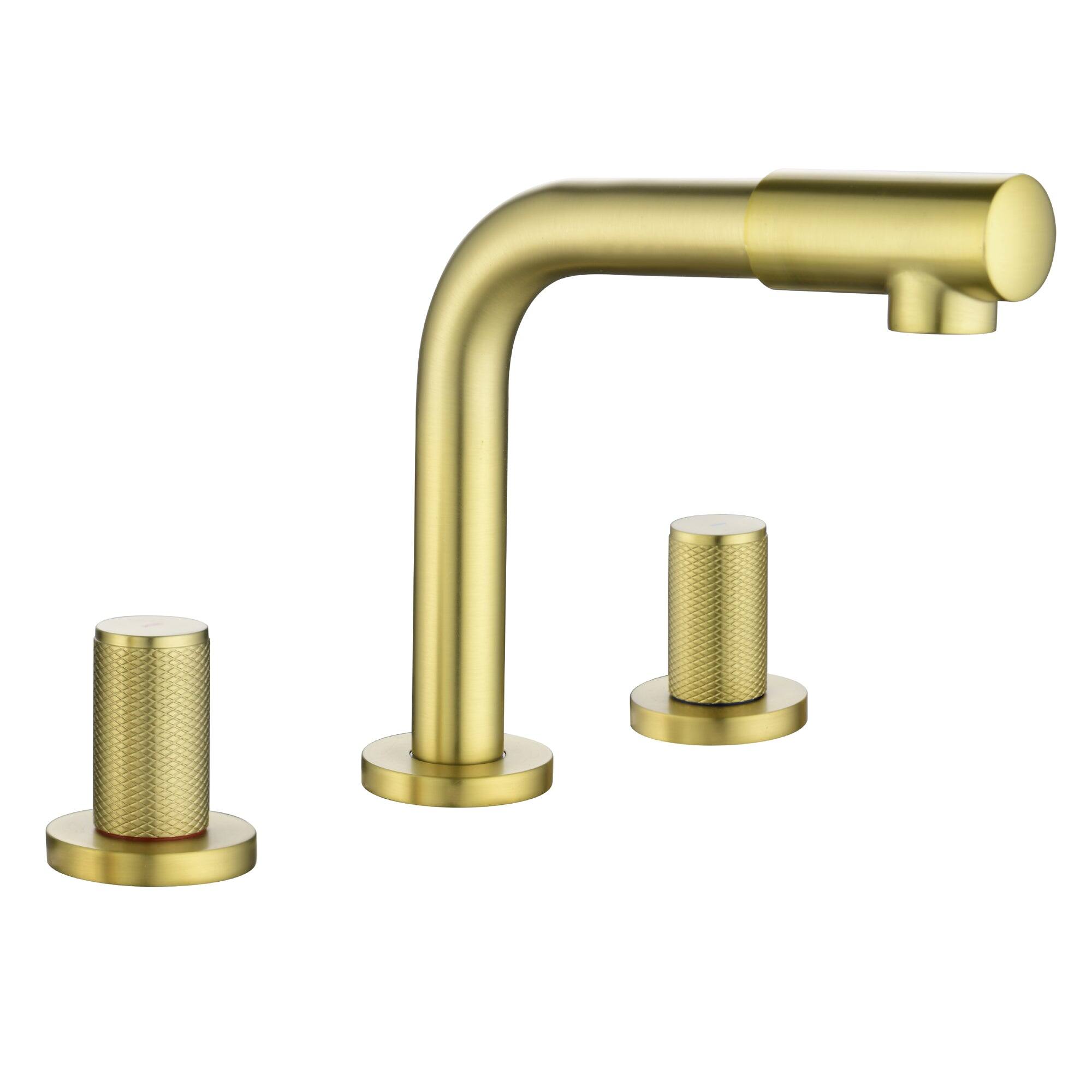 Back. Boyel Living - 8 in Widespread Double Handle 360 Degree Swivel Spout Bathroom Faucet with Quick Connect Hose in Brushed Gold - Brushed Gold.