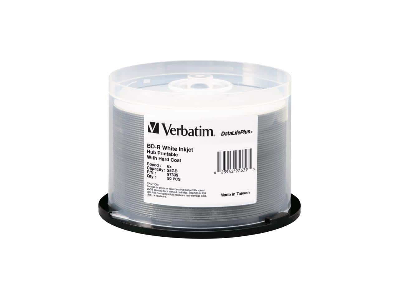 Verbatim - 25GB 6X BD-R Inkjet Printable 50 Packs Spindle Disc Model 97339