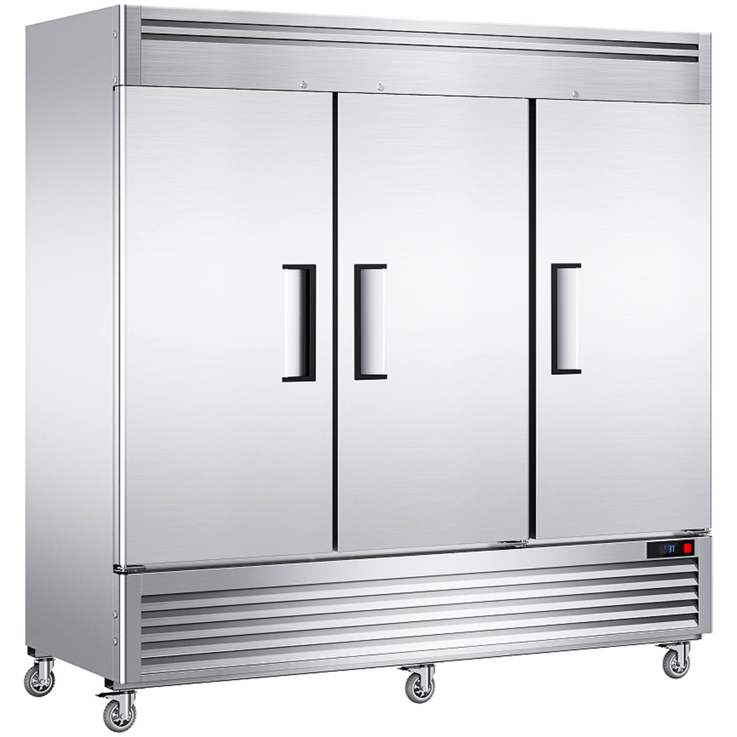 Angle. Coolake - Coolake 82" Width 72 Cu.ft Commercial Reach-in Refrigerator 3 Solid Doors in Stainless Steel with LED Lighting - Stainless Steel.