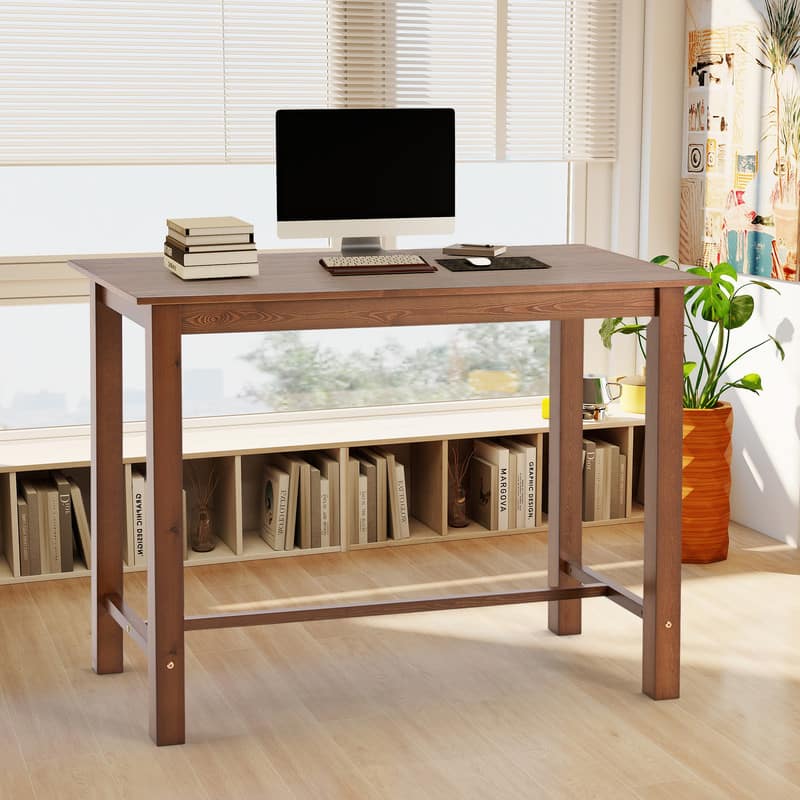 U-HOMY - 47.2" Solid Wood Dining Table with Iron Base – 110 lbs Capacity, Multi-Purpose Table - Brown