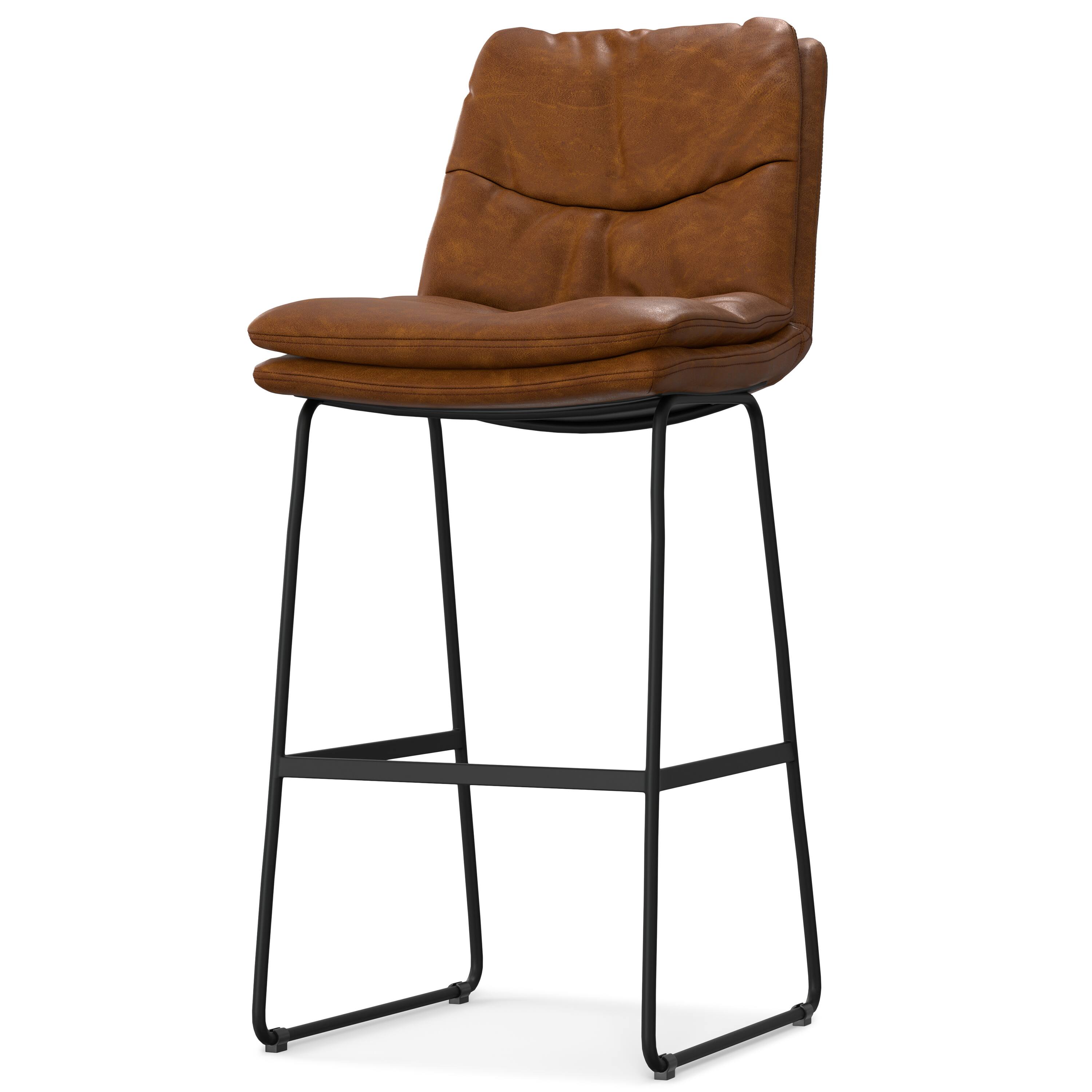 Alt View 2. Simpli Home - Danika Mid Century Modern Bar Stool (Set of 2) in Camel Brown  Vegan Faux Leather - Camel Brown.