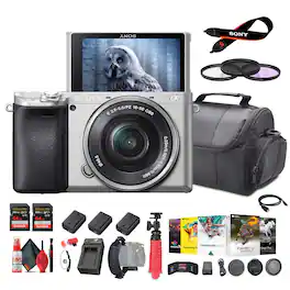Sony - a6400 Mirrorless Camera with 16-50mm Lens (Silver) with Real-Time Eye Auto Focus - Bundle