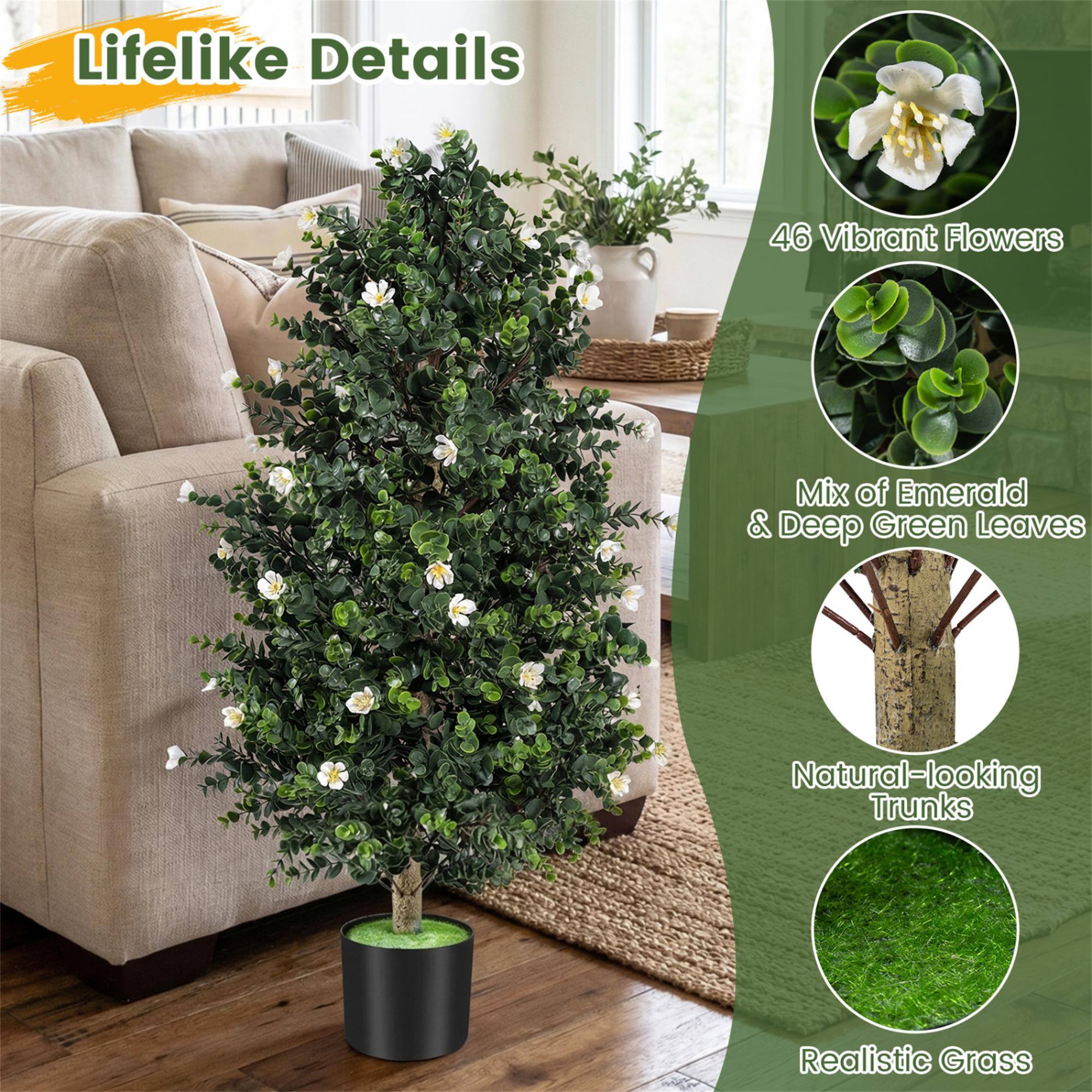 Lifelike Details

46 Vibrant Flowers

Mix of Emerald & Deep Green Leaves

Natural-looking Trunks

Realistic Grass