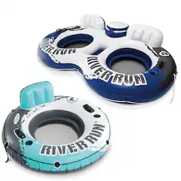 Intex - River Run Inflatable Floating Tube & River Run II 2 Person Float w/ Cooler - Multicolored