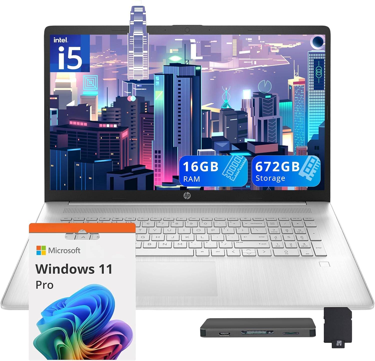 HP - 17.3" FHD IPS Laptop,Intel i5-1334U,16GB RAM,512GB SSD+160GB Docking Station Set,Win 11 Pro,Backlit Keyboard - Silver