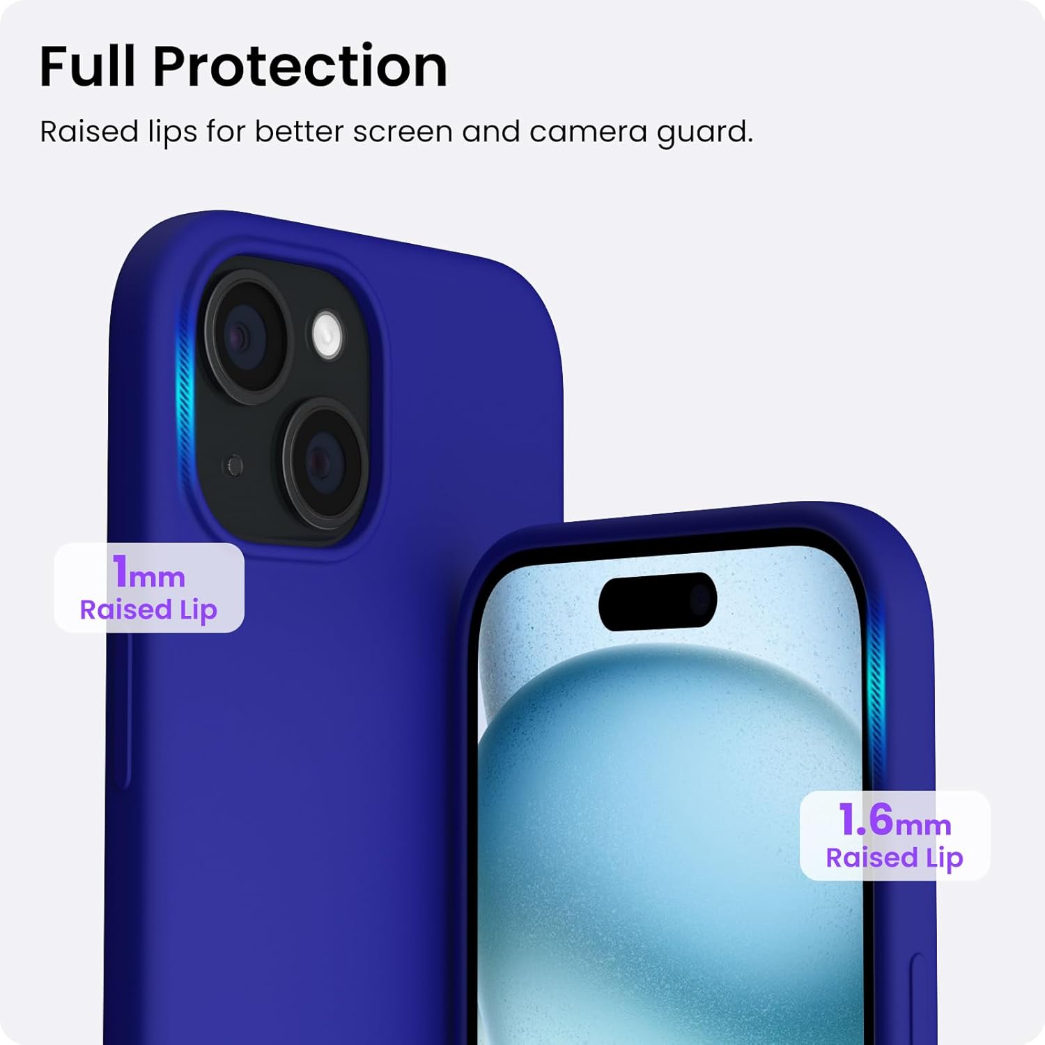 Full Protection Raised lips for better screen and camera guard. 1mm Raised Lip 1.6mm Raised Lip