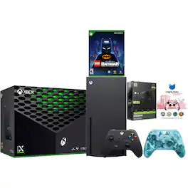 Xbox Series X 1TB Disc Console with LEGO Batman, Extra Controller, Battery Pack and MightySkins Code Bundle - Ice