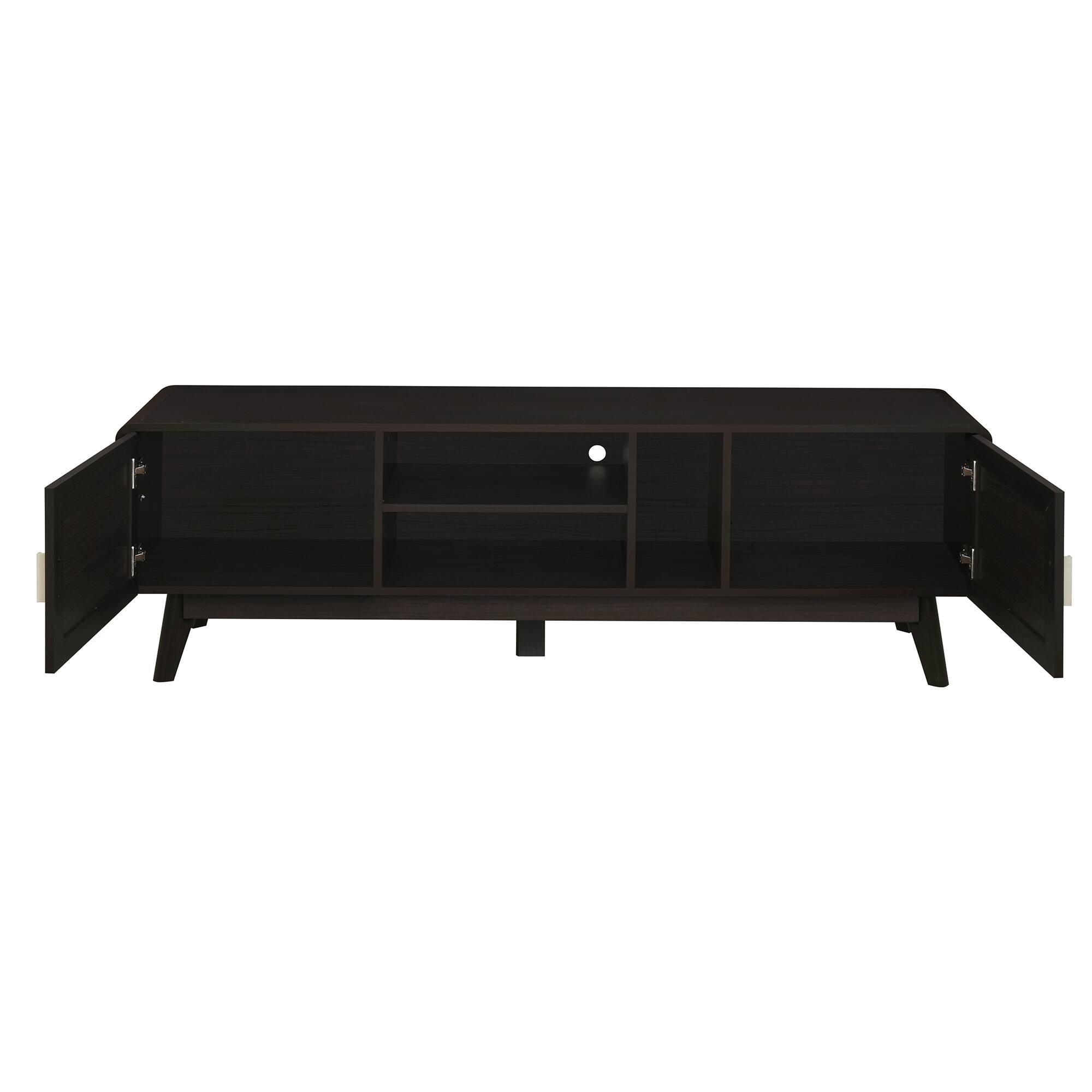 Left. PexFix - Bohemian TV Stand with Rattan Doors, Media Console Entertainment Center with Storage for Living Room - Dark Brown.