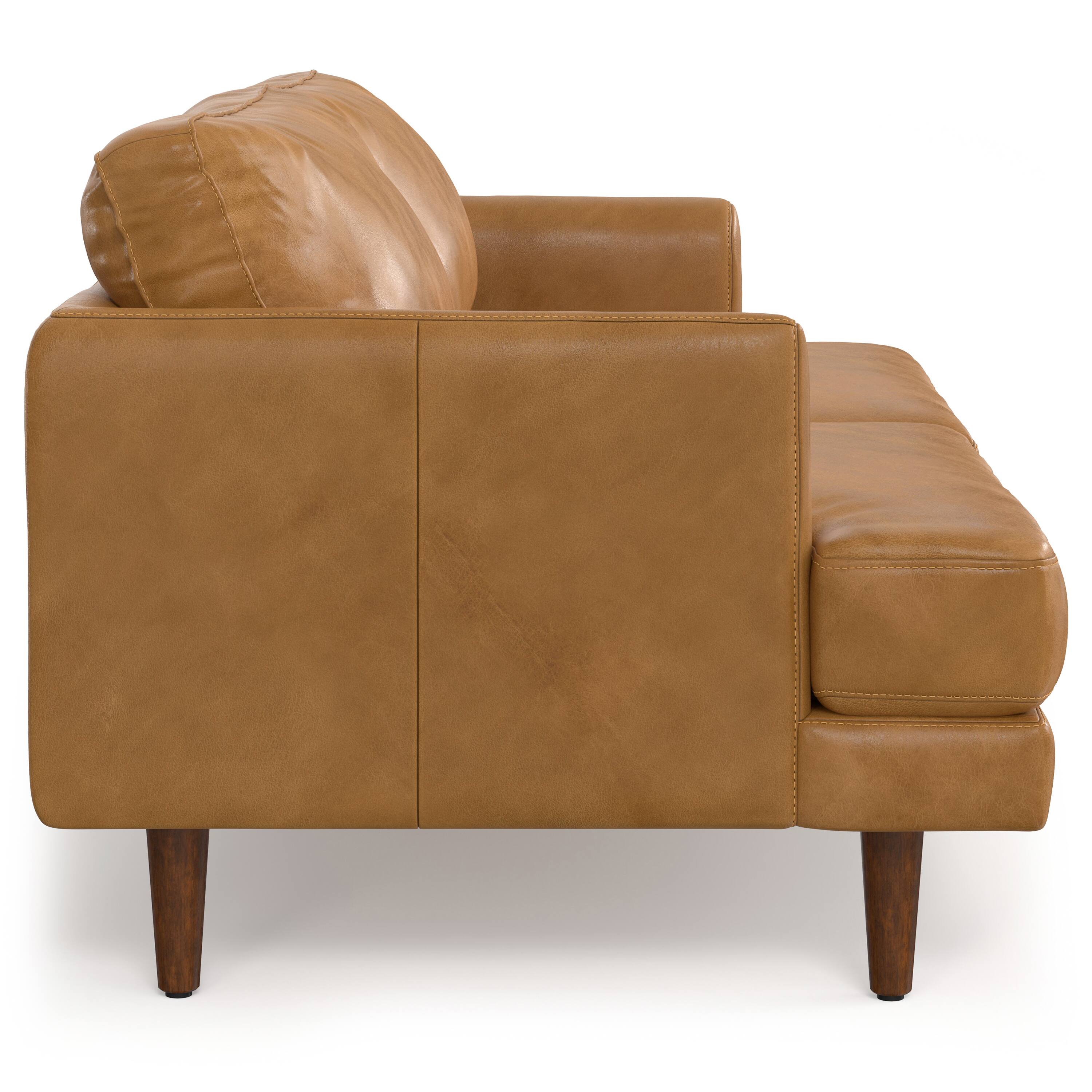Left. Simpli Home - Livingston 76 inch Wide Mid-Century Modern Sofa in Sienna Top Grain Genuine Leather - Sienna.