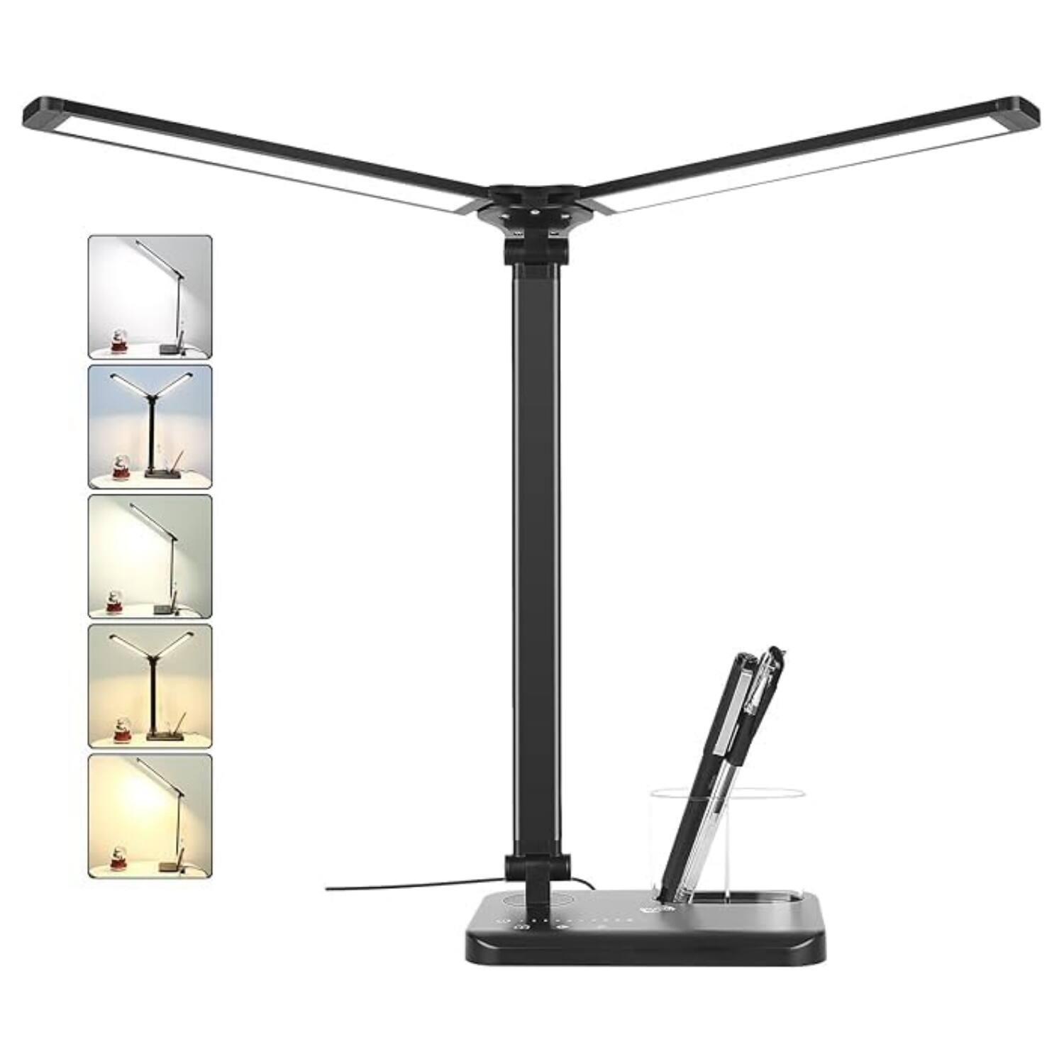Angle. Dazzed Corner - LED Desk Lamp with Dual Heads - Black.