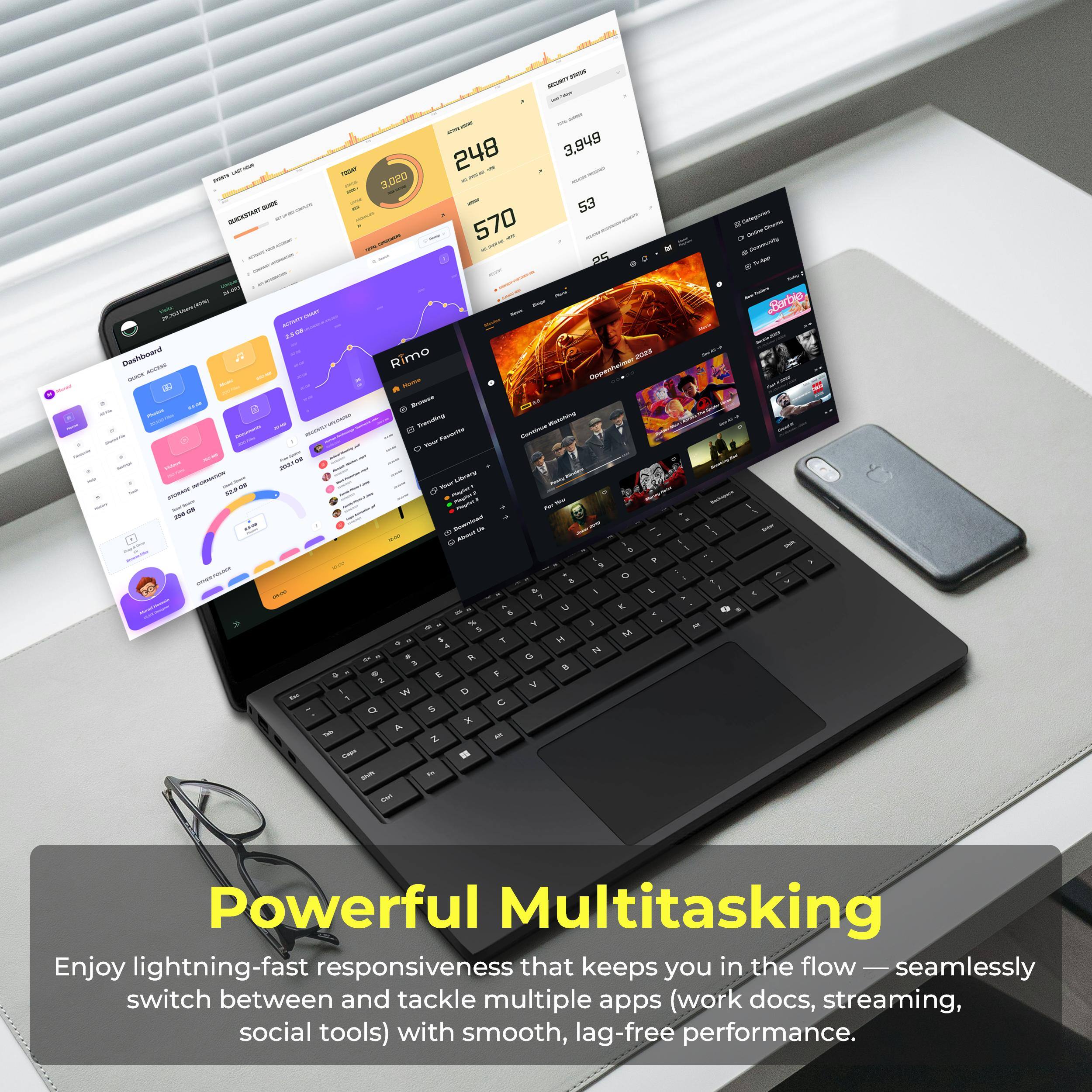 Powerful Multitasking

Enjoy lightning-fast responsiveness that keeps you in the flow — seamlessly switch between and tackle multiple apps (work docs, streaming, social tools) with smooth, lag-free performance.