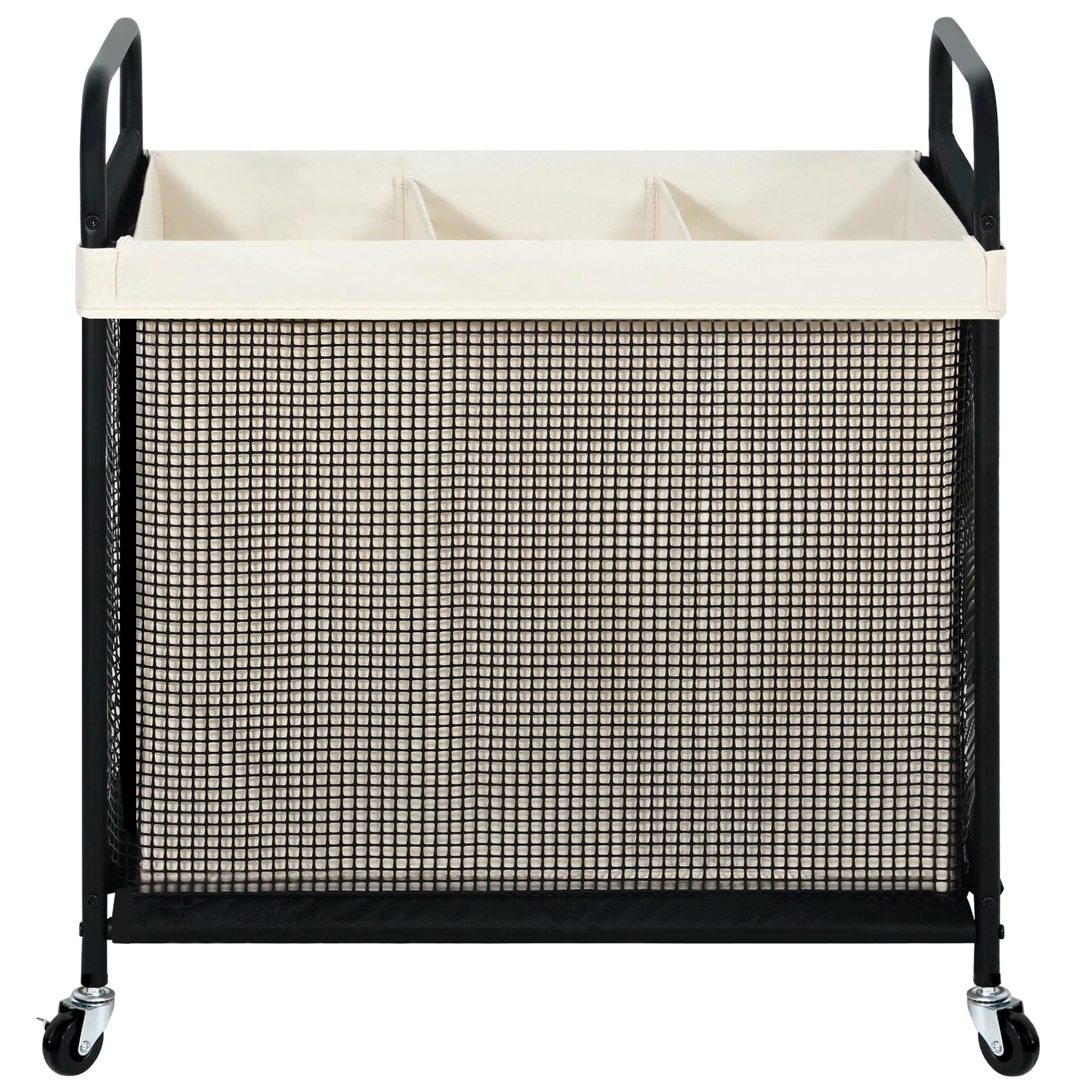 Alt View 1. Dapper Styles - Sto Laundry Hamper 3 Section 120l Rolling Sorter Cart With Removable And Washable Liner Bag Clothes Metal H... - Beige-3-Section.