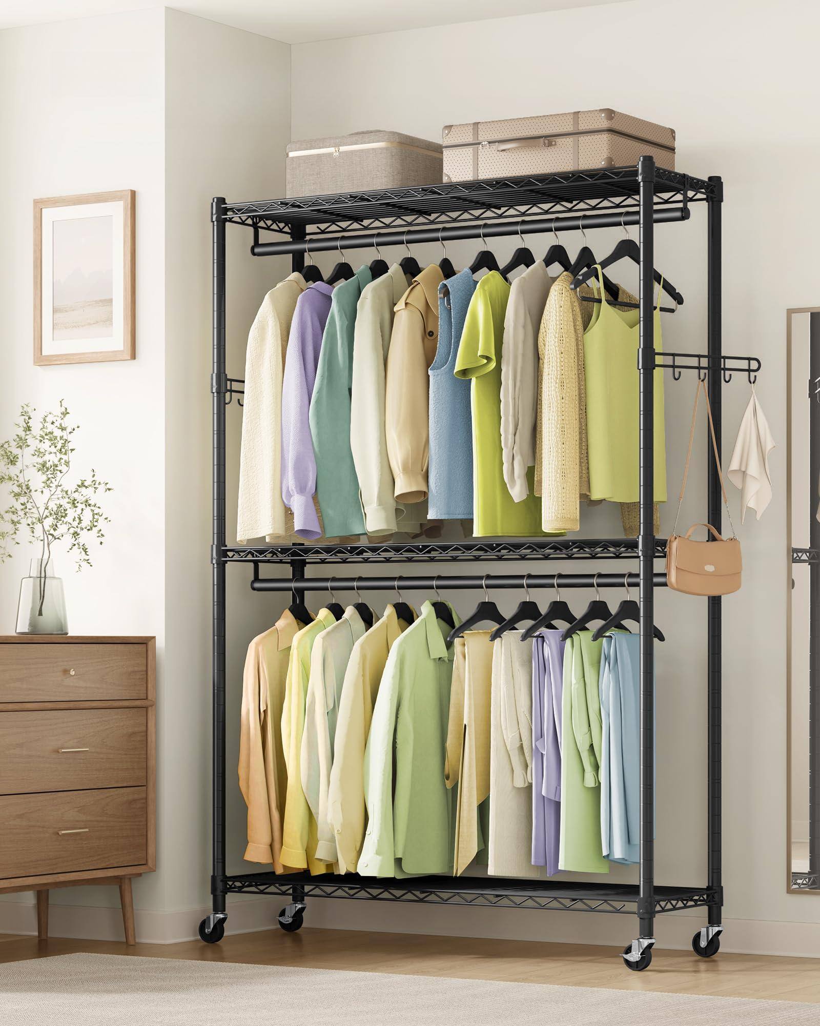 Alt View 1. ThinkLink Electronic - Heavy-duty Rolling Clothes Rack Garment Portable Closet 43.3-inch Wide Clothing On Wheels With Adjustable - Large 3-Row.