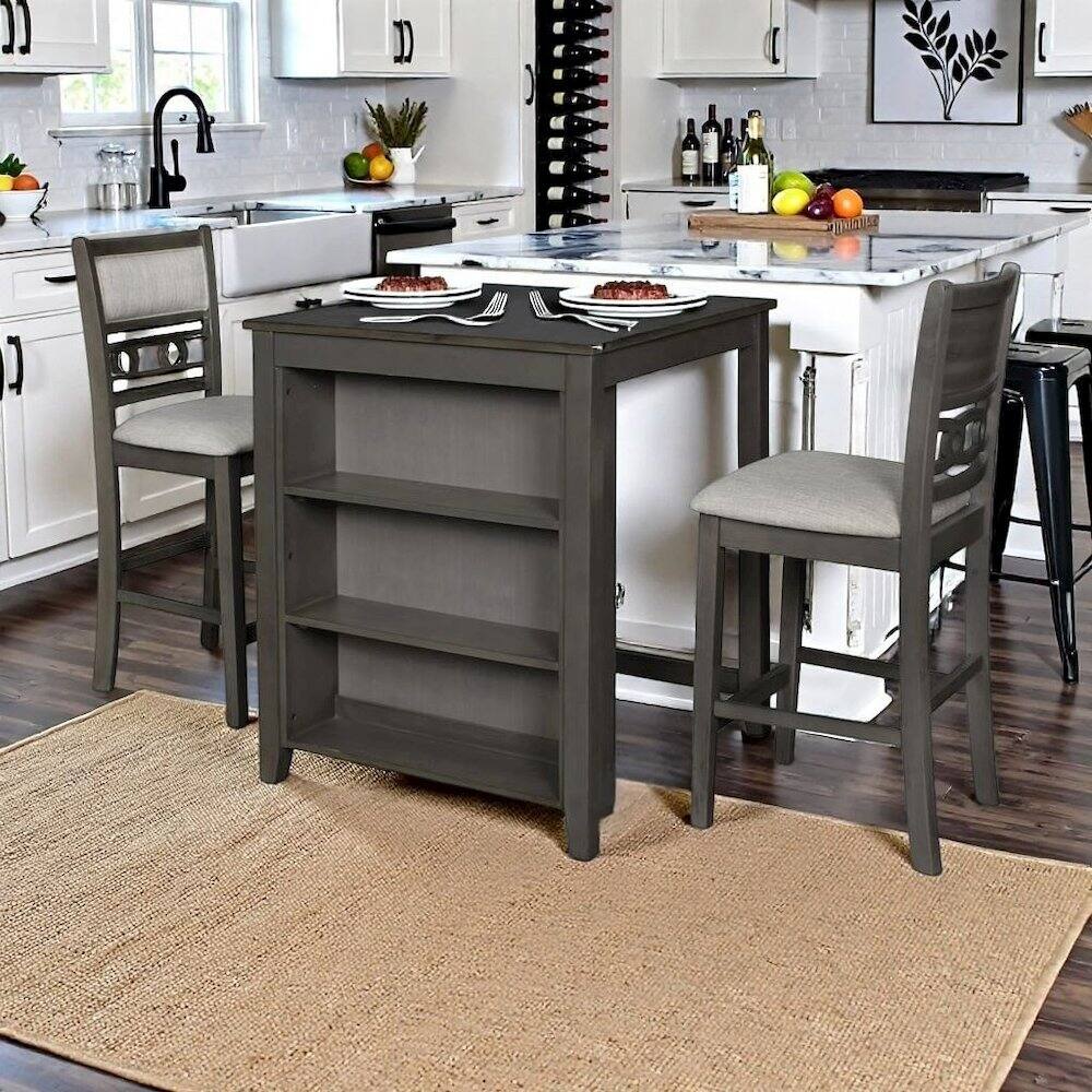 Angle. FurniFact - Gray Small Dining Table for 2 – Compact Solid Wood Table and Chairs Set - Gray.