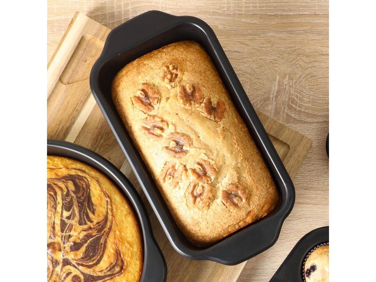 Alt View 3. Oster - Oster Teston Platinum Collection 9 Inch Nonstick Carbon Steel Loaf Pan in Matte Black - Matte Black.