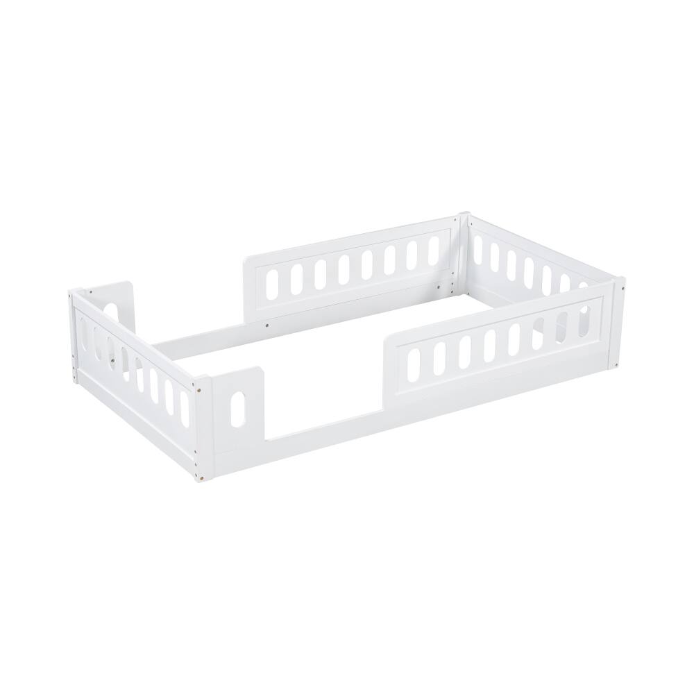Alt View 4. Loheer - Loheer Twin Platform Bed White Wood Twin Bed with Guardrail Kids Floor Bed - White.