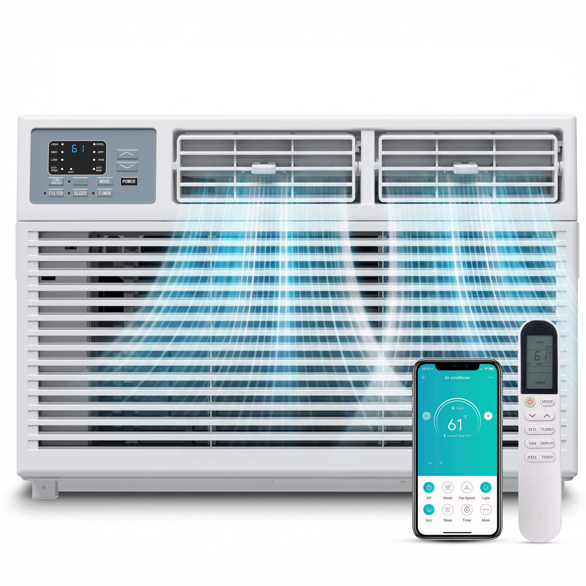SIMZLIFE - 10,000 BTU Window Air Conditioner with App & Remote Control, Cools 350-450 sq.ft, 4-in-1, Energy Efficient - White