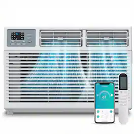 SIMZLIFE - 10,000 BTU Window Air Conditioner with App & Remote Control, Cools 350-450 sq.ft, 4-in-1, Energy Efficient - White